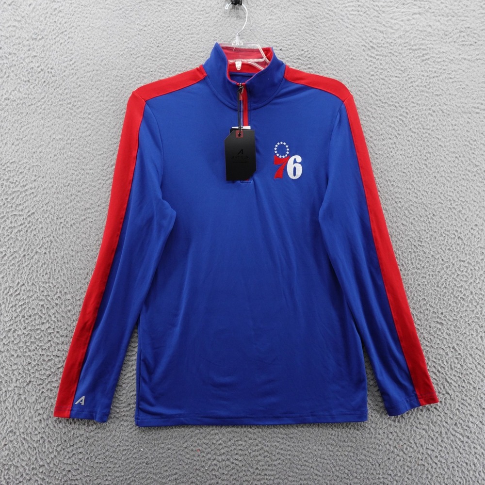 Antigua Philadelphia 76ers Mens Small Blue Red‎ Quarter Zip Pullover NEW
